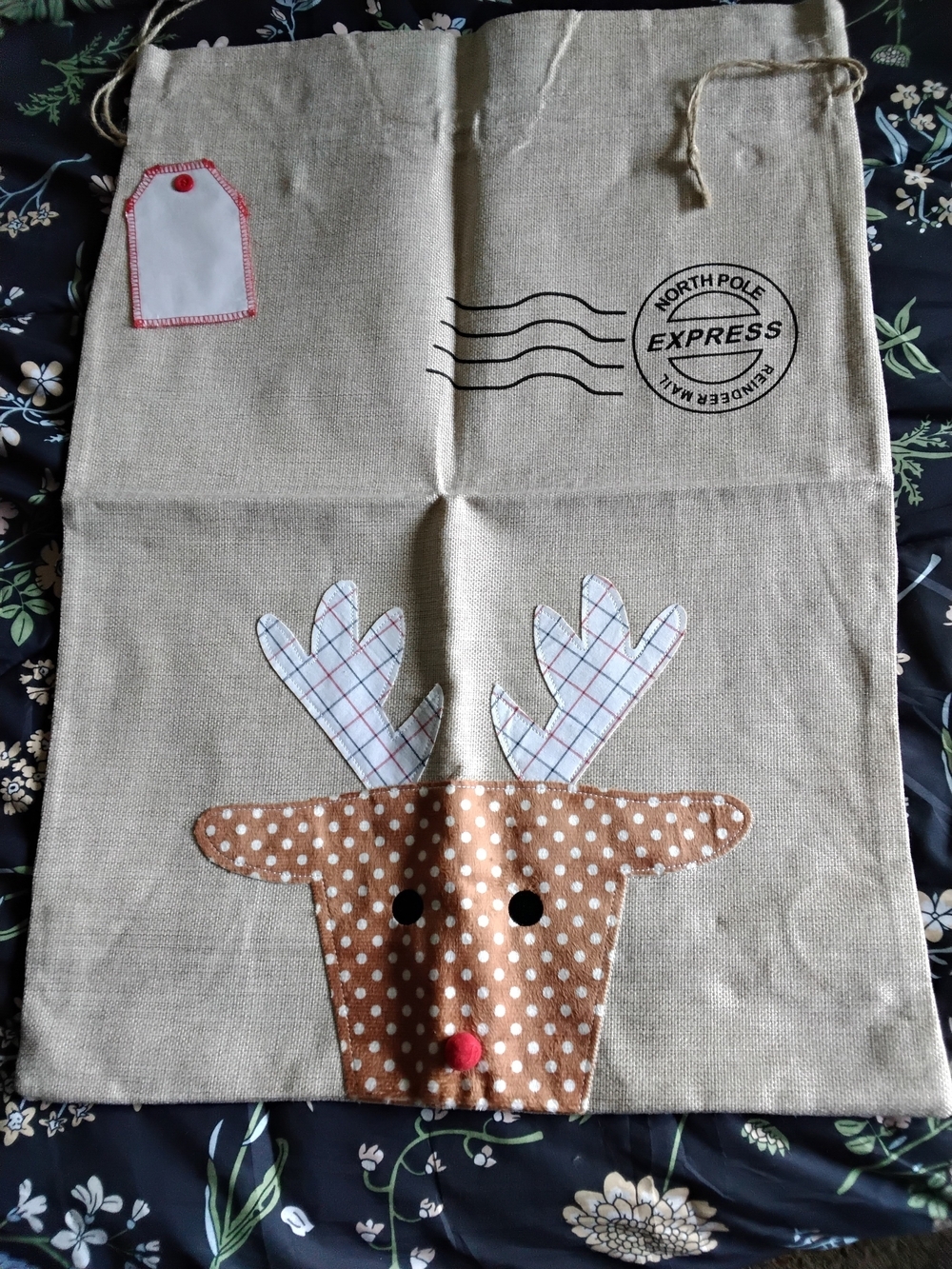 Reindeer Drawstring Canvas Gift Bag - Picture 2 of 5